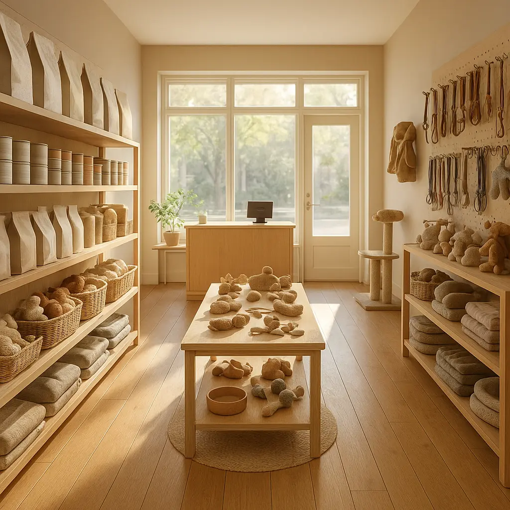 Helles, einladendes Geschäft mit Tierfutter und Zubehör