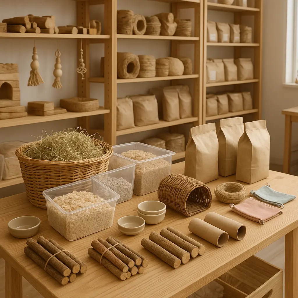 Kleintierbedarf mit Einstreu und Zubehör